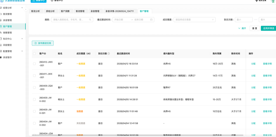 客户管理列表